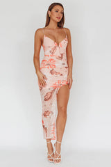 Lake Como Fitted Bodice Side Split Dress Floral Pink
