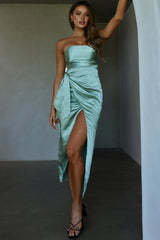 Gianna Strapless Waist Tie Midi Dress Pistachio