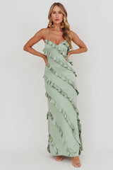 Arrabel Ruffle Trim Maxi Dress Sage
