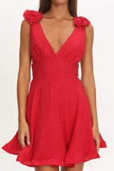 Kalinda Detachable Rose Mini Dress Red