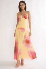 Justyne Drop Waist Halter Maxi Dress Floral Yellow