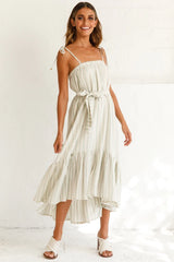 Golden Days Tied-Shoulder Midi Dress Stripe Pattern Olive