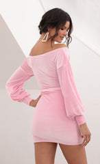 Off Shoulder Dress in Velvet Baby Pink