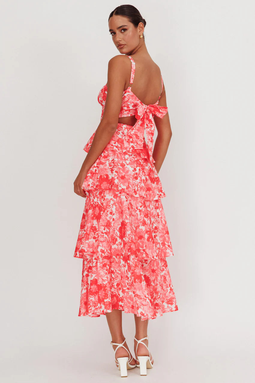 Provence Bloom Tiered Floral Maxi Dress Pink