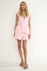 Florrie Button Flounce Top Rosewater