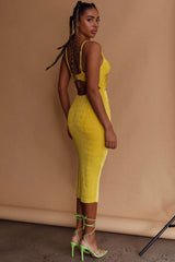 Loving You Cut-Out Waist Midi Dress Yellow