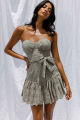 Celeene Sweetheart Neckline Flounce Hem Eyelet Mini Dress Pistachio