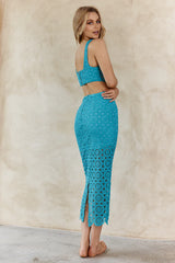 Milano Crochet Lace Midi Skirt Green