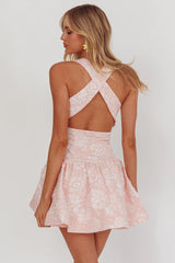 Party Fever Crisscross Back Mini Dress Jacquard Pink