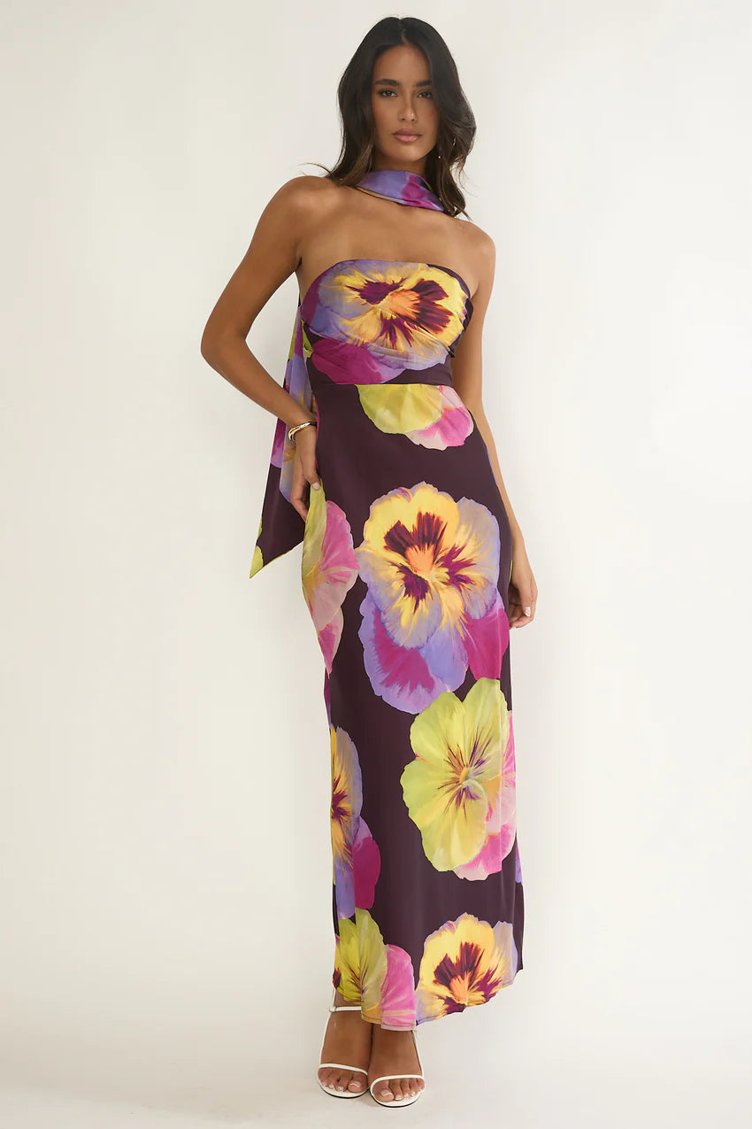 City Of Stars Strapless Scarf Maxi Dress Pansies Plum