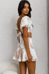 Escape With Me Tied Back Crop Top Printed Blush