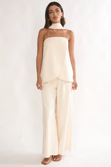 Florene Strapless Split Scarf Pants Vanilla