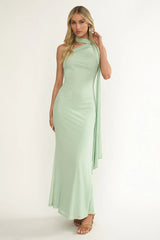 Ilyse Neck Scarf One-Shoulder Maxi Dress Mint