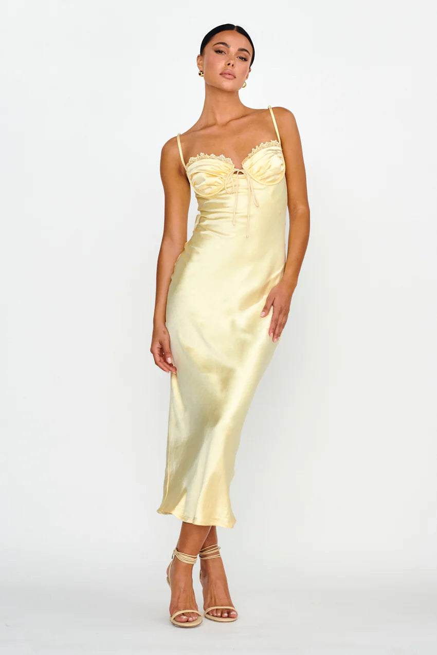 Fortune Lace Trim Bust Tie Midi Dress Butter