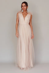 Ludivine Shoulder Accent Mesh Midi Dress Glitter Champagne