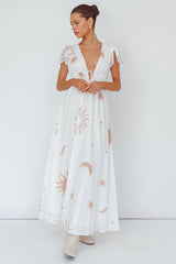 Carnivale Angel Sleeve Maxi Dress White/Beige