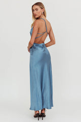 Aubrianna One-Shoulder Strappy Back Dress Midnight Blue