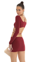Cutout Two Piece Skirt Set in Red