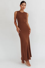 Braylee Sleeveless Ribbed Knit Maxi Dress Chocolate