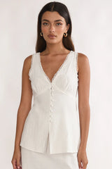 Maribelis Button Front Top White