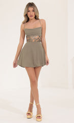 Embroidered Cutout Dress in Taupe