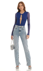 Rhinestone Mesh Bodysuit in Blue