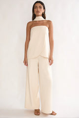 Florene Strapless Split Scarf Pants Vanilla