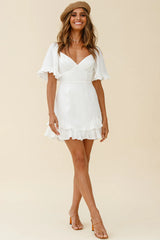 Corina Pleated Bust V-Back Dress White