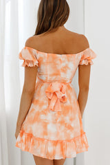 Linka Off-Shoulder Tie Back Dress Marbled Tie-Dye Orange