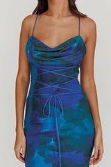 Teava Laced Waist Maxi Dress Print Blue