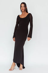 Crystal Ball Open Back Ruched Maxi Dress Black
