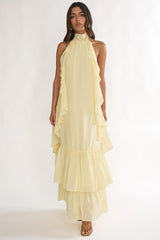 Lorina Layered Ruffle Halterneck Maxi Dress Butter