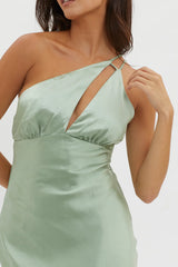 Think Of Me One-Shoulder Satin Dress Mint