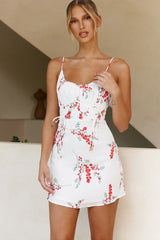 Bright Side Spaghetti Strap Ruched Detail Dress Floral Print White