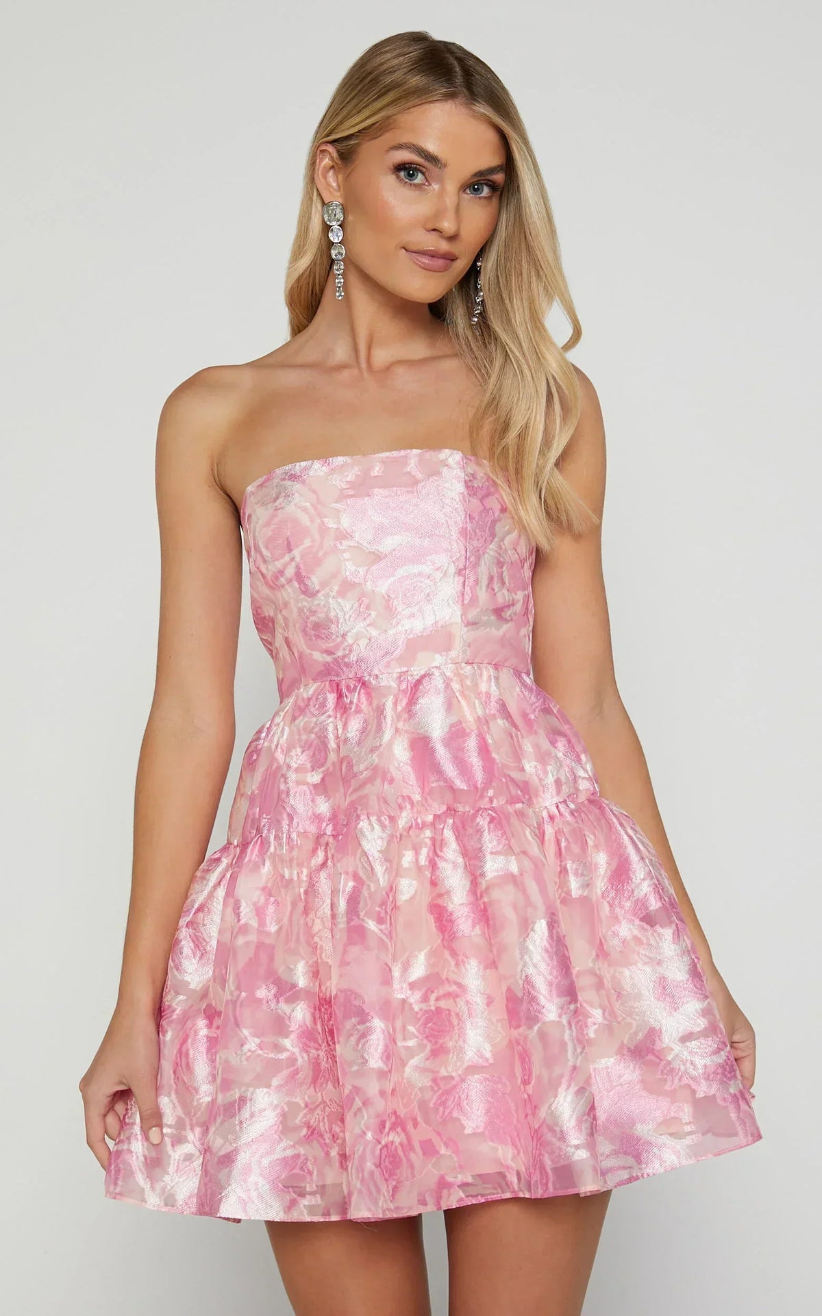 Lettie Mini Dress - Strapless Tiered Hem Dress In Pink