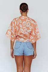 Rivera Deep-V Waist-Tie Top Leaves Mango