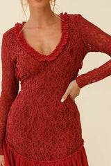 Isabella Long Sleeve Open Back Lace Dress Antique Rose