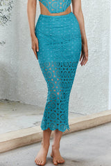 Milano Crochet Lace Midi Skirt Green