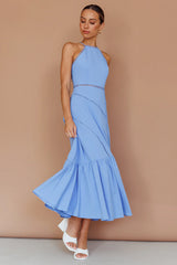 Felini Criss-Cross Back Flounce Midi Dress Blue