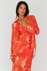 Stasi Flared Cuff Long Sleeve Shirt Floral Orange