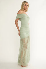Gala Cut-Out Waist Lace Maxi Dress Sage