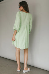 New Haven Puff Sleeve Swing Dress Lime