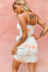Bebe Satin Cowl Neck Wrap Dress Tie-Dye Orange