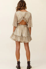 Flissy Angel Sleeve Cut-Out Babydoll Dress Leopard Print Mustard