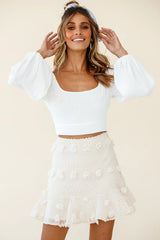 Savannah Floral Embellished Flounce Hem Mini Skirt Beige