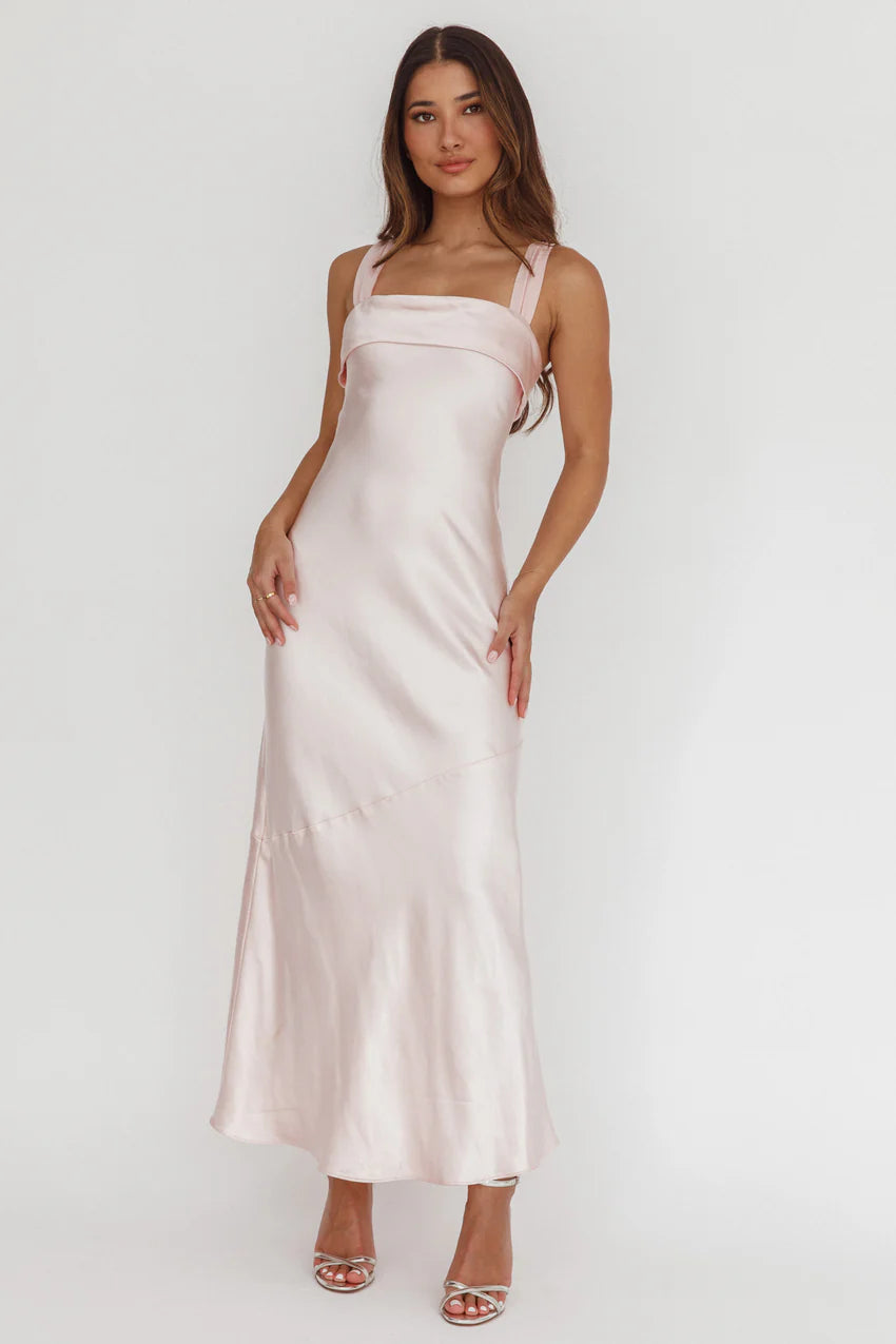 Carmel Shoulder Sash Midi Dress Blush