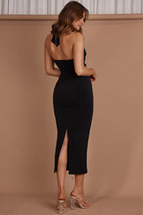 Vanna Diamante Trim Halterneck Dress Black