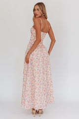 Daisy Day Basque Waist Maxi Dress Floral Blue