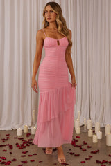 Kailua Ruched Tiered Hem Maxi Dress Pink