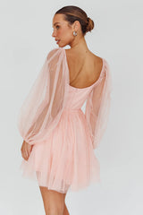 Fairytale Dream Pleat Neckline Mini Dress Sparkle Pink